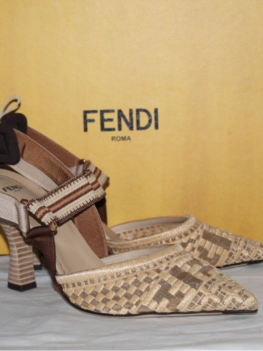 Fendi Colibri FF Mesh Slingback Pumps. Brand New.